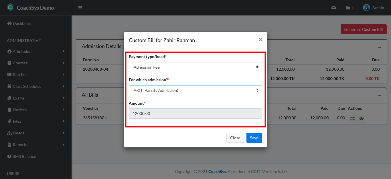 admfeecustombill