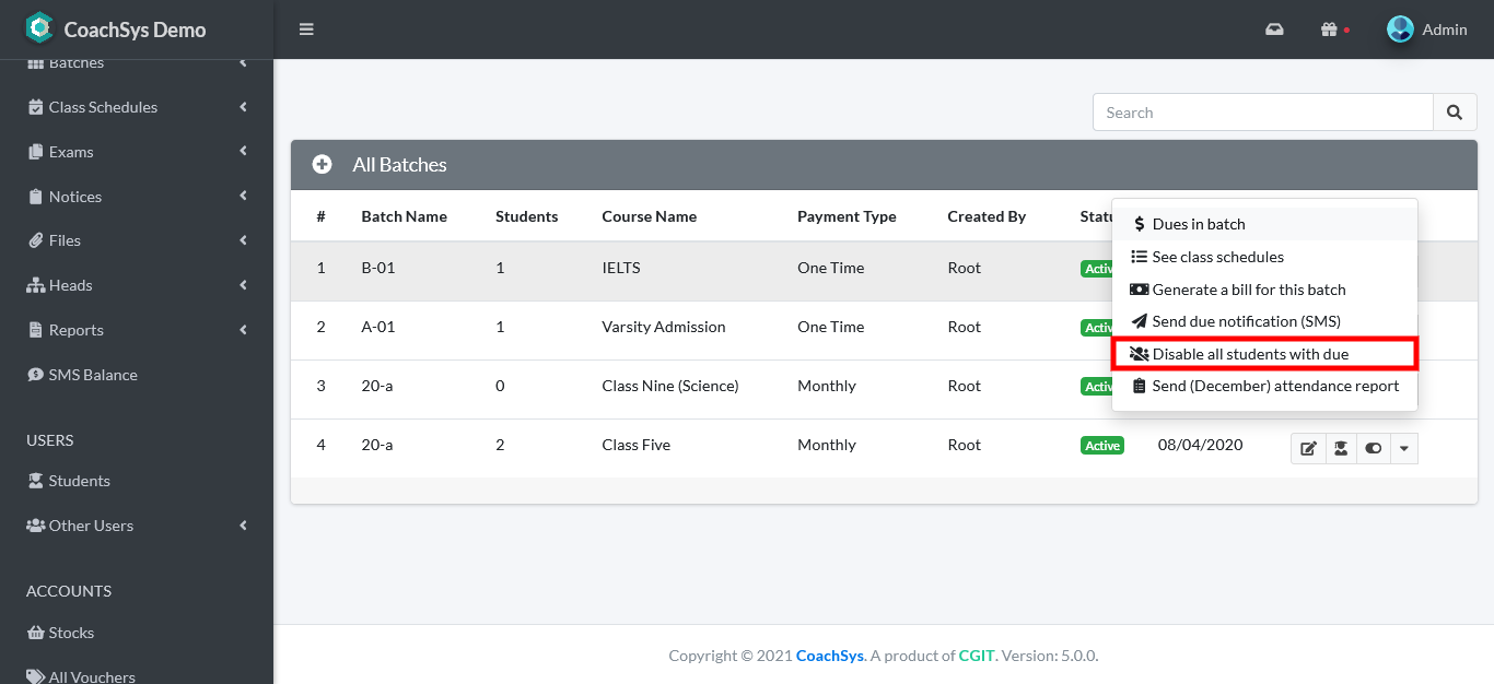 Disable Student Accounts with Due