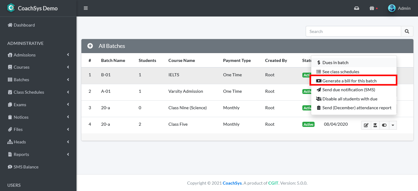 Create Bill per Batch