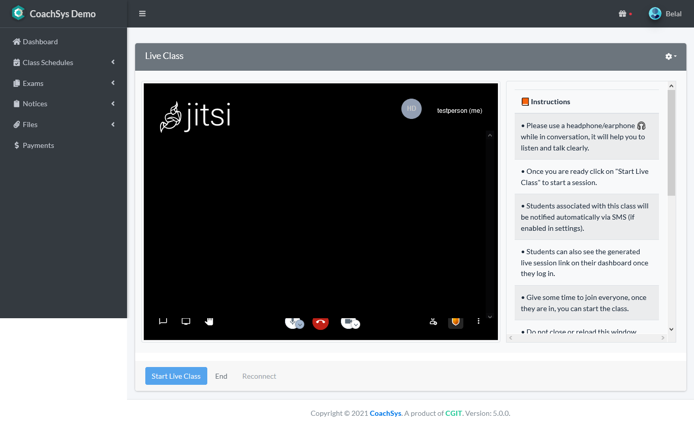 Start Live Class Session 5 videocall