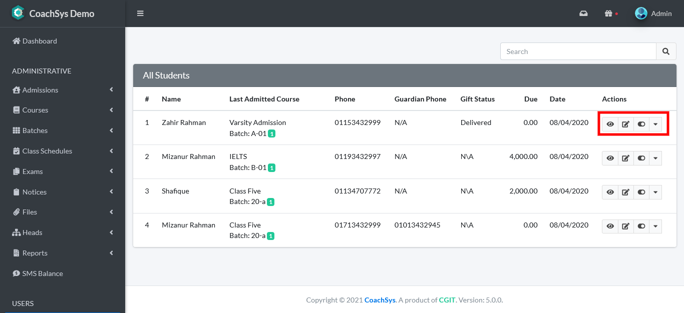 View, Edit and Disable Students