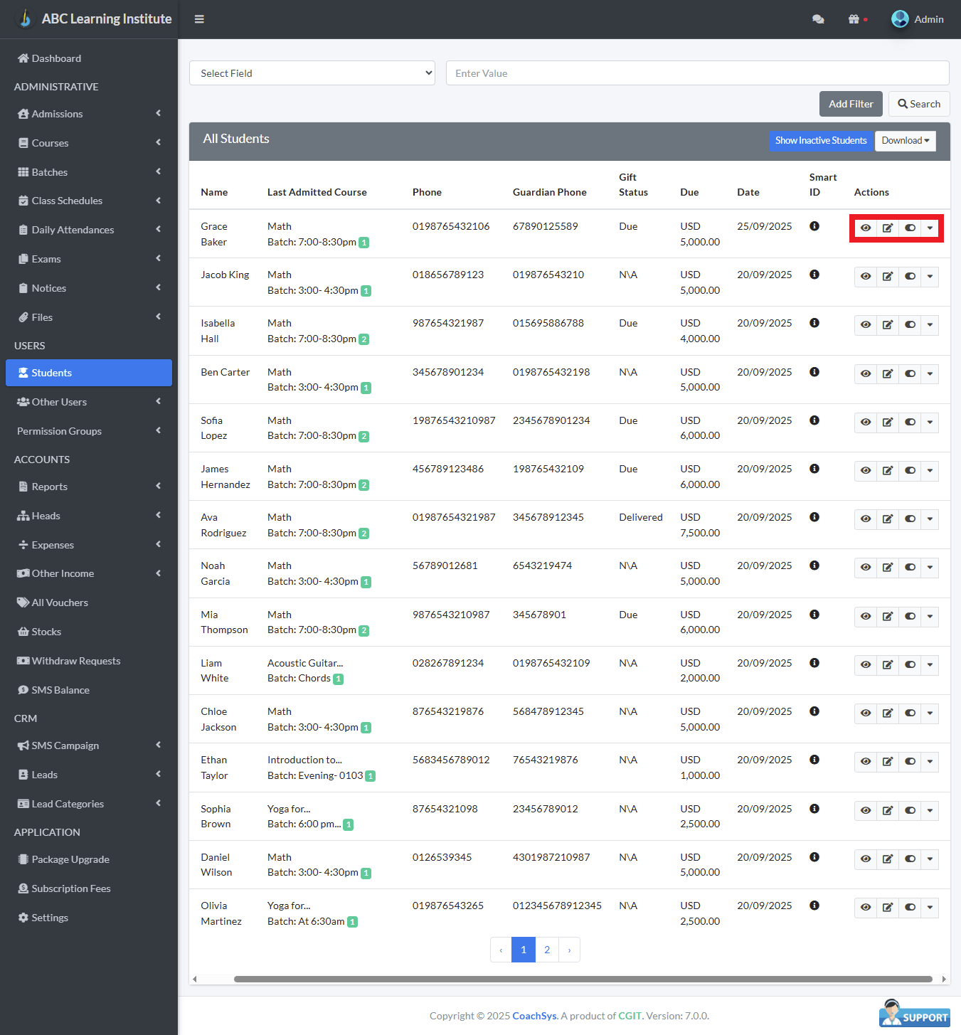 View, Edit and Disable Students 1 শিক্ষার্থী পরিদর্শন, পরিবর্তন এবং নিষ্ক্রিয়।
