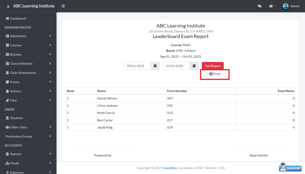 see leaderboard exam reports1